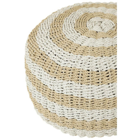 Pouf Rond Design | Mouton Cuir Blanc et Chêne