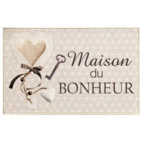 Tapis d'Entrée Imprimé "Happiness" 50x80cm Beige (1/5)