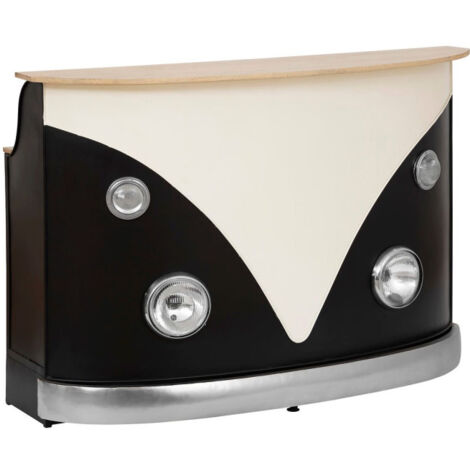 Atmosphera – Meuble bar rétro 152cm en bois manguier et métal – Noir et blanc – 8 range-bouteilles et 3 racks à verre – Confort avec repose-pieds