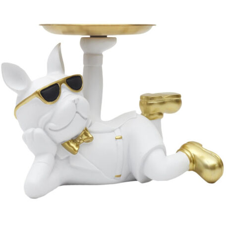 Vide-Poche Statue "Bulldog" 27cm Blanc (1/5)