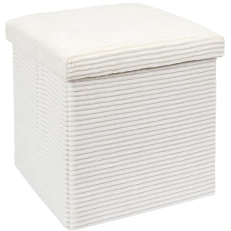 Pouf Coffre Pliable Côtelé "Scott" 38cm Beige (1/5)