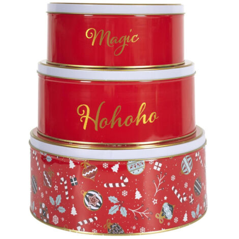 Lot de 3 Boîtes en Métal "Noël Magique" 25cm Rouge (1/5)