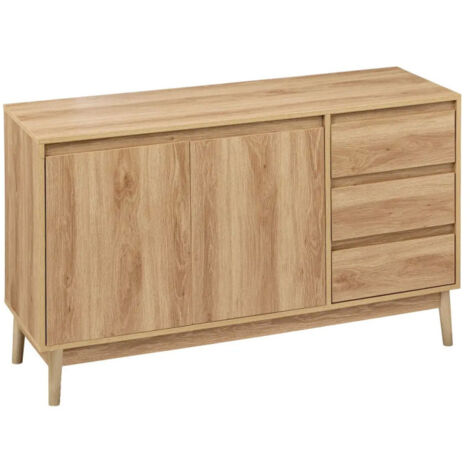 5Five Simply Smart – Buffet bas effet chêne naturel 120cm – 2 portes et 3 tiroirs – Montage facile – Dimensions L. 120 x l. 39 x H. 76 cm (1/4)