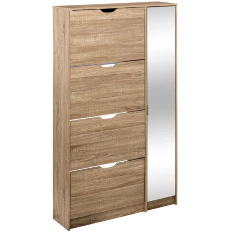 Five Simply Smart – Meuble à chaussures miroir 155cm naturel – 4 tiroirs modulables pour 24 paires – Panneaux de particules – Design élégant (1/5)