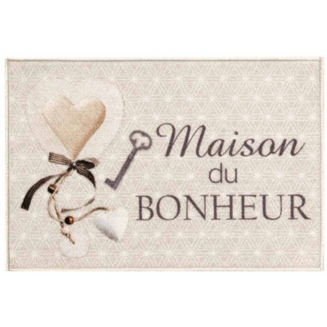 Tapis d'Entrée Imprimé "Happiness" 40x60cm Beige (1/5)