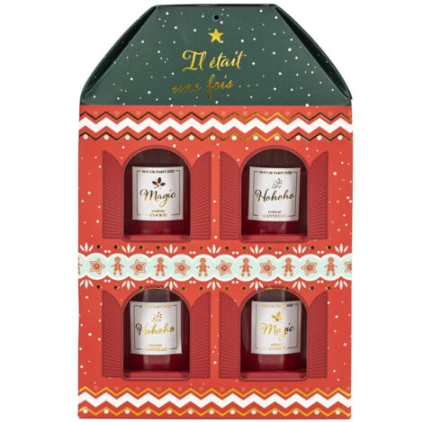 Coffret 4 Bougies Parfumées Maison "Noël" 18cm Rouge (1/4)