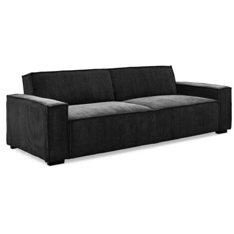 Paris Prix – Canapé convertible 3 places velours côtelé noir 230cm – Confort optimal – Dimensions L. 230 x l. 94 x H. 75 cm (1/5)