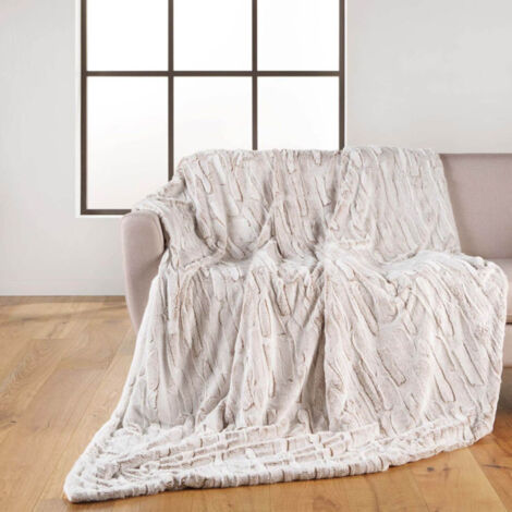 Plaid Imitation Fourrure "Lynx" 180x220cm Naturel (1/4)