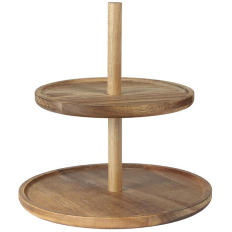 Présentoir 2 Tablettes Rondes Bois Naturel H 16,4cm 25cm + H 7,4cm