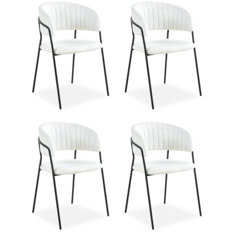 Lot de 4 Chaises en Bouclette "Batora" 79cm Crème & Noir (1/5)