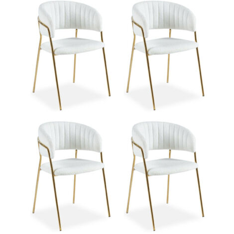 Lot de 4 Chaises en Bouclette "Batora" 79cm Crème & Or (1/5)