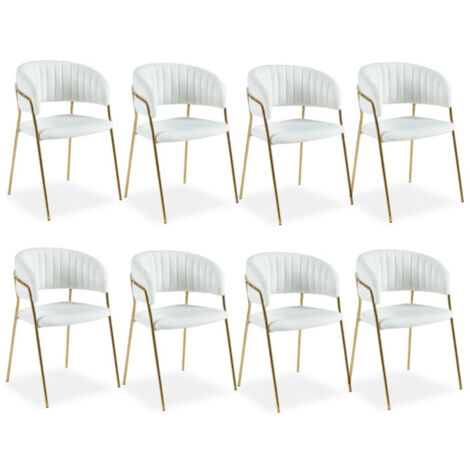 Lot de 8 Chaises en Bouclette "Batora" 79cm Crème & Or (1/5)