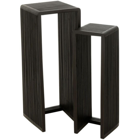 Lot de 2 Tables d'Appoint en Bois "Teck" 88cm Noir (1/5)