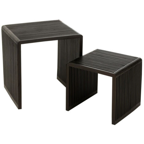 Lot de 2 Tables Basses en Bois "Teck" 50cm Noir (1/5)