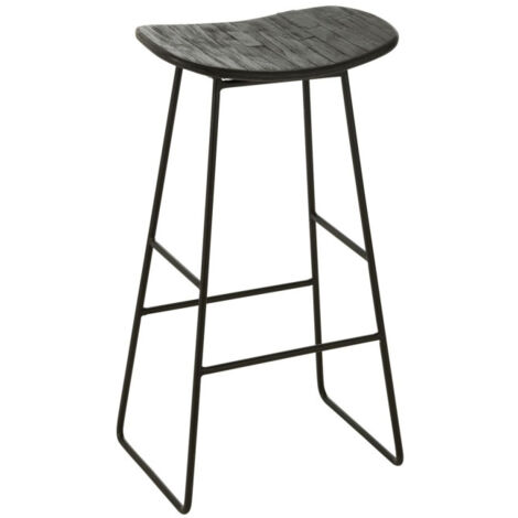Tabouret de Bar en Bois "Teck" 74cm Noir (1/5)