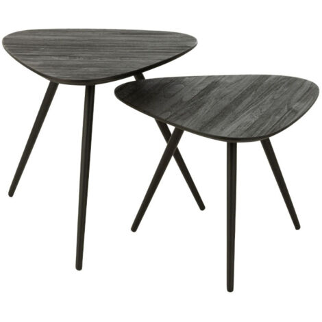 Lot de 2 Tables d'Appoint Triangles "Teck" 50cm Noir (1/4)
