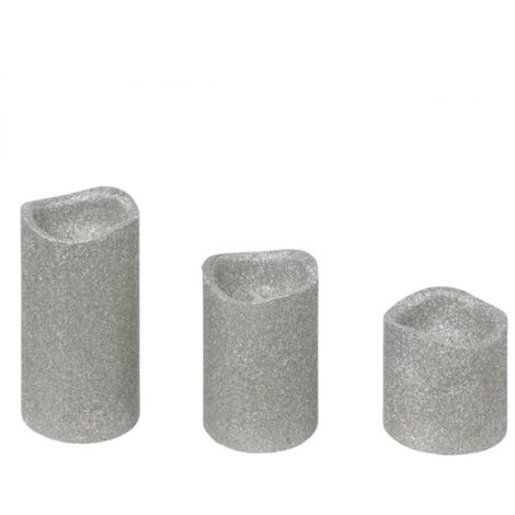 Paris Prix - Lot De 3 Bougies Led paillettes 10cm Argent (1/2)
