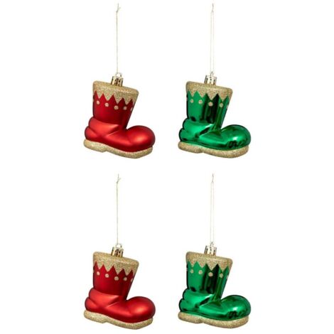 Paris Prix - Lot De 4 Sujets De Noël botte Lutin 8cm Rouge & Vert (1/4)
