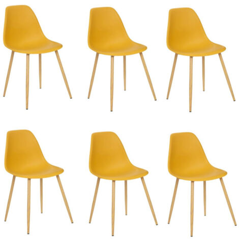 Atmosphera – Lot de 6 chaises 'Taho' 86cm – Polypropylène et acier – Hauteur d'assise 46cm – Couleur ocre – Dimensions L. 46 x l. 55 cm (1/4)