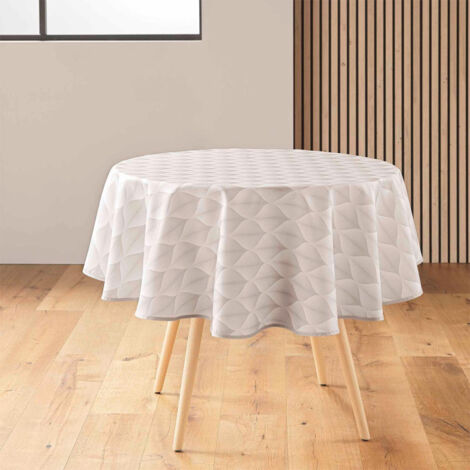 Nappe Ronde Antitache Imprimé "Kalini" 180cm Naturel