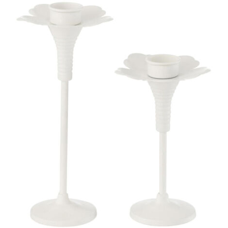 Lot de 2 Bougeoirs Fleurs en Métal "Oldies" 29cm Blanc (1/4)