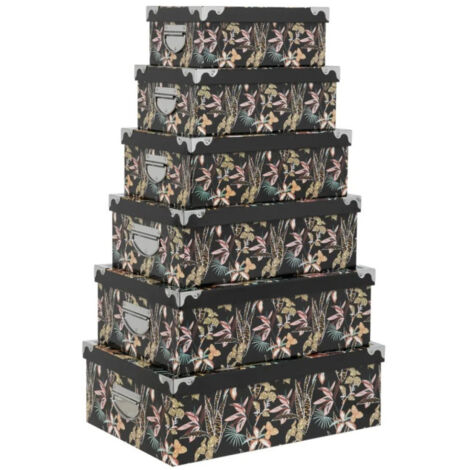 Lot de 6 Boîtes de Rangement "Jungle" 48cm Noir (1/2)