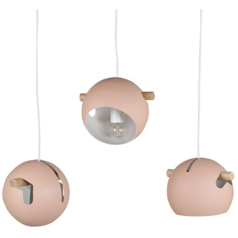 Lampe Suspension Design 3 Lampes "Tubbie" 73cm Rose Poudré (1/5)