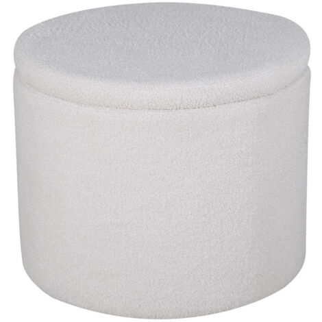 Pouf Coffre Tissu Bouclette "Dunken" 51cm Blanc (1/5)
