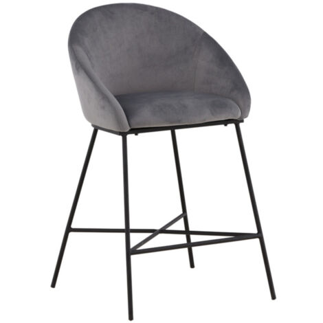 Chaise de Bar en Velours "Alton" 97cm Gris Foncé (1/5)