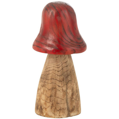 Champignon Déco en Bois "Cloche" 32cm Naturel & Rouge (1/2)