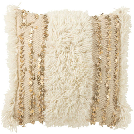 Coussin Déco "Lignes de Sequin" 45x45cm Crème & Or (1/3)
