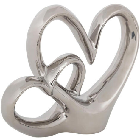 Double Cœur Déco en Dolomite "Safina" 21cm Argent