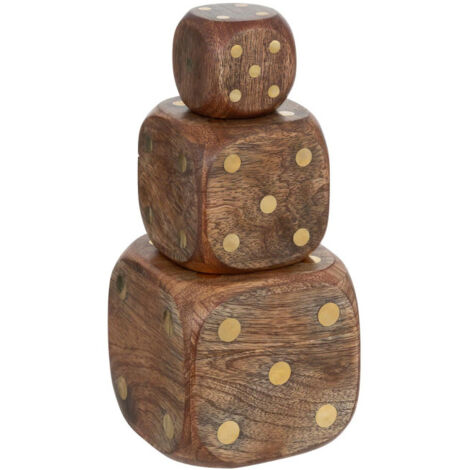 Lot de 3 Dés Déco en Bois "Roger" 10cm Marron (1/5)
