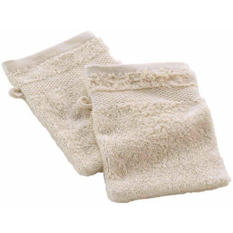 Lot de 2 Gants de Toilette "Elegance" 15x21cm Sable (1/5)