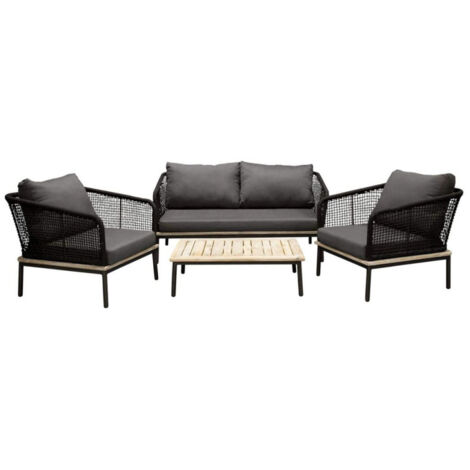 Salon de Jardin en Bois "Andorra" 148cm Noir (1/5)