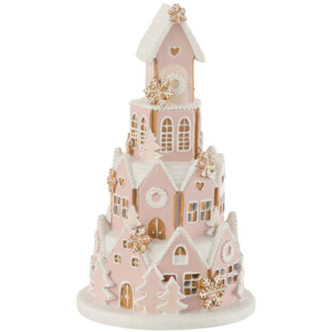 Noel maison pain d'épice deco bonbons et glaçage rose blanc 17x10x25cm