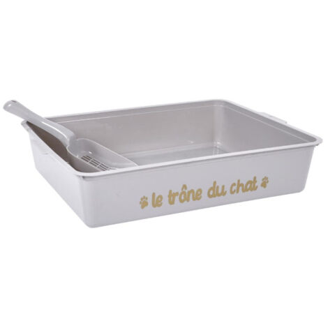 Bac à Litière & Pelle "Chat" 42cm Gris (1/5)