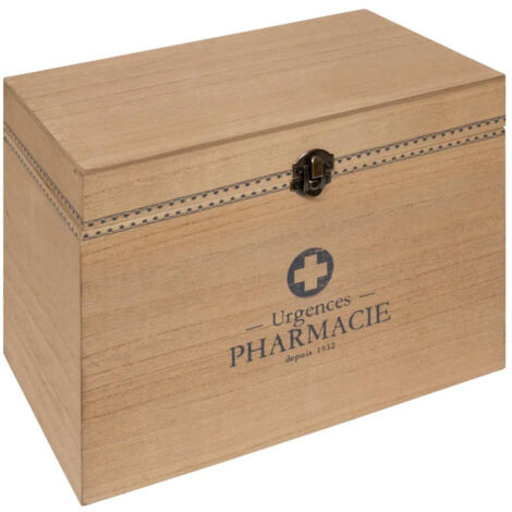 Atmosphera – Boîte de rangement pharmacie 27,8 x 16 x 20 cm – MDF naturel – Compartiments pour médicaments et accessoires santé