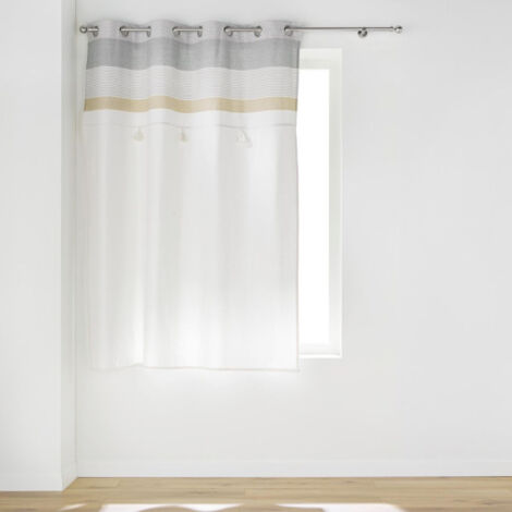 Rideau à Œillets Avec Pompons "Iliade" 140x180cm Blanc & Gris (1/4)