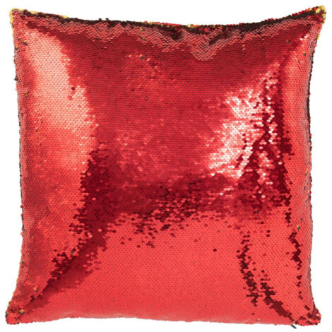 Coussin Déco Réversible "Sequin" 45x45cm Rouge & Or (1/4)