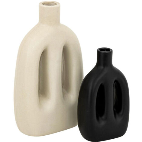 Lot de 2 Vases "Inuit Dreams" 20cm Beige & Noir (1/4)