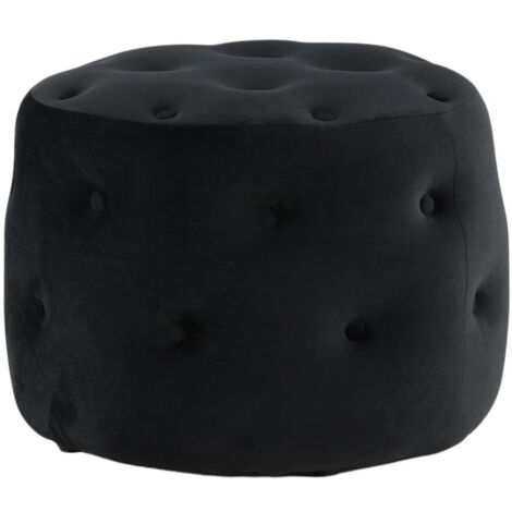 Pouf Capitonné en Velours "Benjamin" 55cm Noir (1/5)