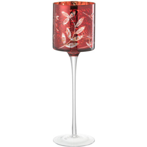 Photophore sur Pied en Verre "Feuilles" 30cm Rouge (1/5)