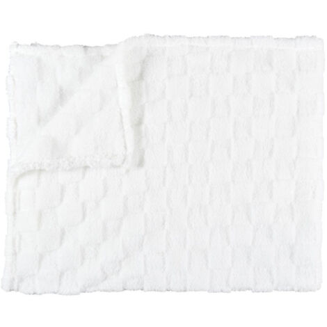 Plaid en Flanelle "Damier" 120x150cm Blanc (1/3)