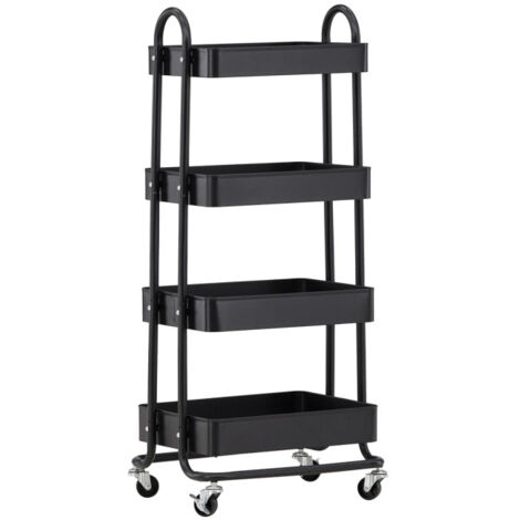 Étagère Mobile VEVOR 4 Niveaux 71x33x137 Cm,Métal Renforcé 4 Roulettes Charge 340 Kg Statique 90 Kg Mobile Garage Cuisine Noir 97139028