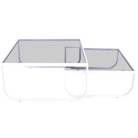 Lot de 2 Tables Basses en Verre "Rocker" 80cm Blanc (1/3)