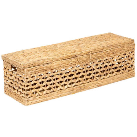 Atmosphera – Coffre bout de lit en jacinthe naturel 104cm – Design ajouré avec poignées latérales – Rangement pratique pour chambre