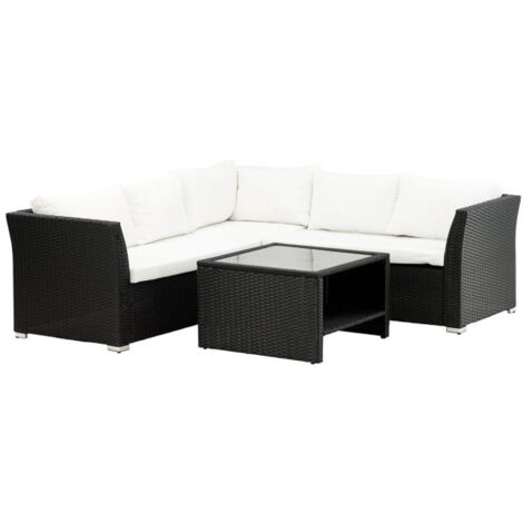 Salon d'Angle de Jardin "Haiti" 194cm Noir & Blanc (1/5)