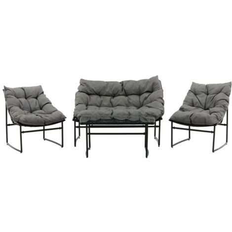 Salon de Jardin en Métal "Tina" 117cm Noir (1/5)