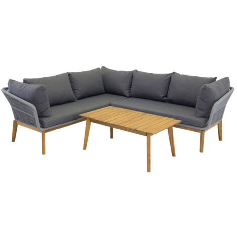 Salon d'Angle de Jardin en Bois "Chania" 210cm Gris (1/5)
